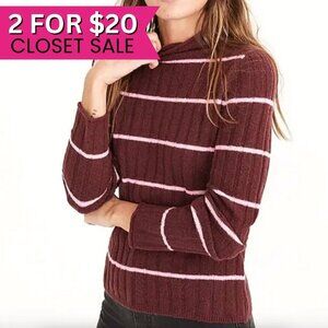 Madewell Burgundy Red Striped Merino Wool Ribbed Knit‎ Mock Neck Sweater XXS